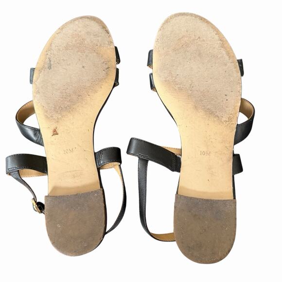 Talbots 10 M Strappy Sandals Black Leather Open Toe Slingback Flat Comfy - Picture 7 of 7